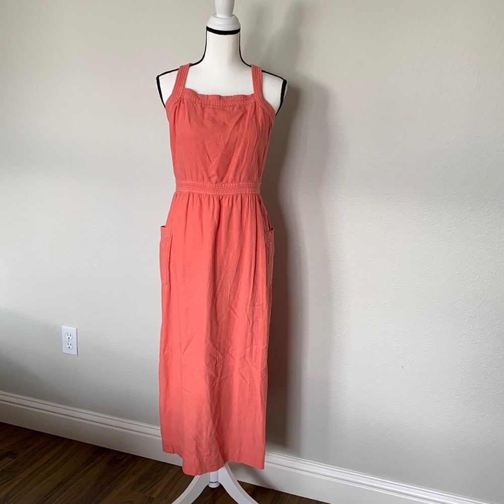 MOVING SALE! Madewell Coral Linen Midi Apron Dress - Szie 6